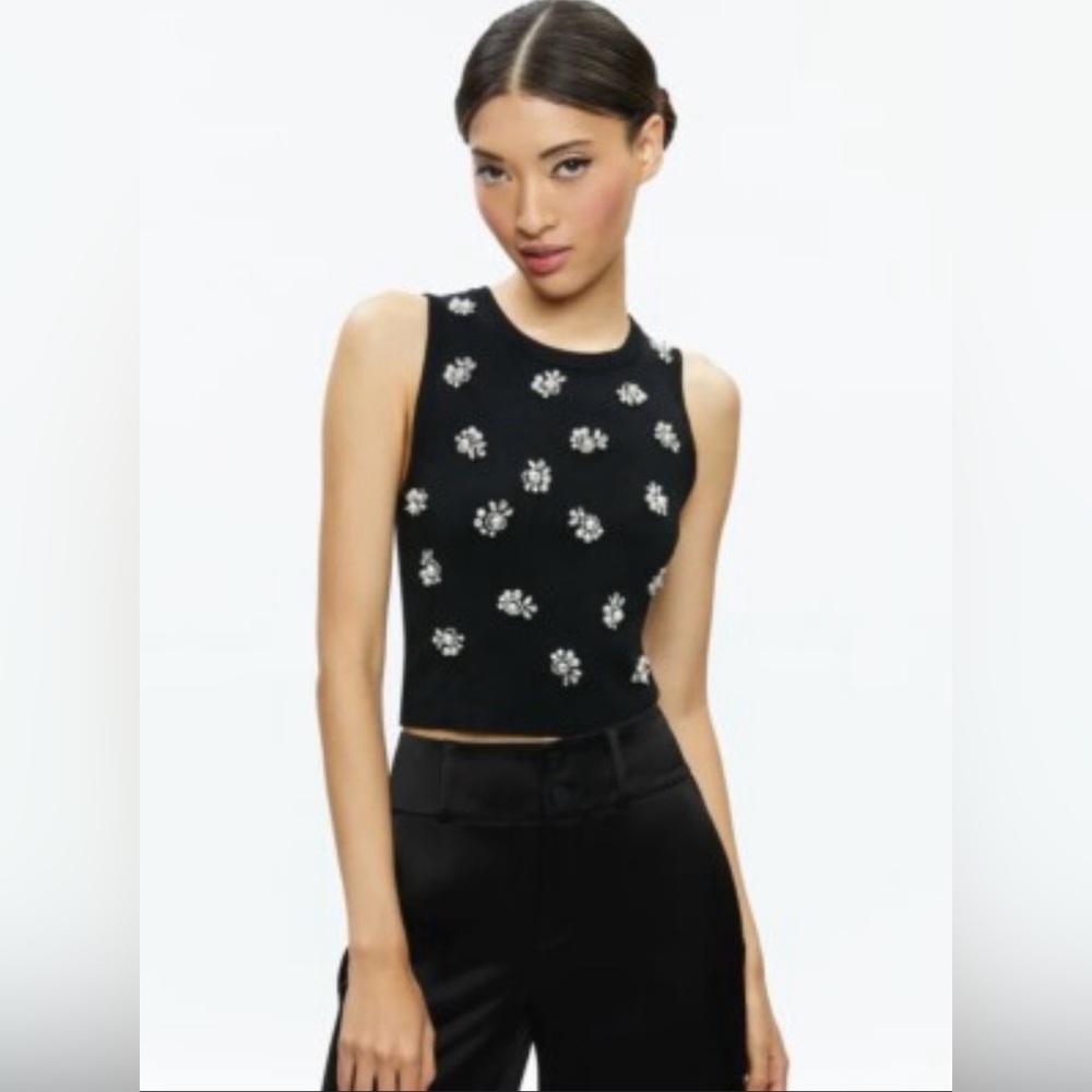 Alice + Olivia Amity Black Embellished Crop Top